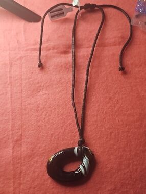Black Swirl Glass Donut Pendant Necklace..NWT FREE PEOPLE ADJUSTABLE NECKLACE